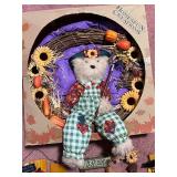 Lot of Fall Harvest Wreath, Bear Doll, and Autumn Hanging Decorations