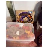 Lot of Fall Harvest Wreath, Bear Doll, and Autumn Hanging Decorations