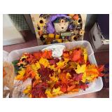 Lot of Fall Harvest Wreath, Bear Doll, and Autumn Hanging Decorations