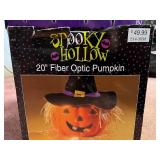 Halloween Pumpkin Decorations Lot: 18 in. 3D Lighted Pumpkin, 5 Pumpkin Lawn Stake Set, 20 in. Fiber Optic Pumpkin