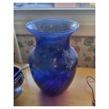 Collection of Blue Glass Vase, Silver Basket, and 4 Enamel Hummingbird Figurines