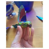 Collection of Blue Glass Vase, Silver Basket, and 4 Enamel Hummingbird Figurines