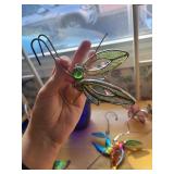 Collection of Blue Glass Vase, Silver Basket, and 4 Enamel Hummingbird Figurines