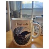 Minnesota Loon Mug, Green Enamel Teapot, and Floral Stoneware Teapot Set