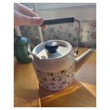 Minnesota Loon Mug, Green Enamel Teapot, and Floral Stoneware Teapot Set