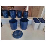 Vintage Blue Plastic Canister Set with Lids, 8 Pieces