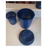 Vintage Blue Plastic Canister Set with Lids, 8 Pieces