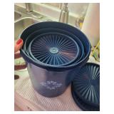 Vintage Blue Plastic Canister Set with Lids, 8 Pieces