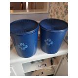 Vintage Blue Plastic Canister Set with Lids, 8 Pieces