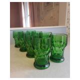 Set of 8 Vintage Green Glass Tumblers