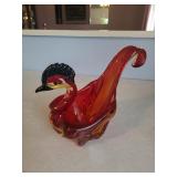 Vintage Red Art Glass Swan Figurine with Black Crest