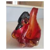Vintage Red Art Glass Swan Figurine with Black Crest