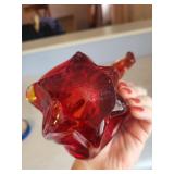 Vintage Red Art Glass Swan Figurine with Black Crest