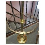 Brass Floor Lamp with Glass Tray Table and Pleated Shade