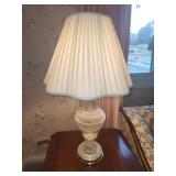 Pair of Cut Glass Table Lamps with Pleated Shades