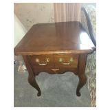 2 Wood End Tables with Queen Anne Style Legs and Brass Handles
