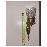 Pair of Vintage Brass Wall Sconces with Glass Shades