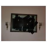 Pair of Vintage Brass Wall Sconces with Glass Shades