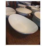 Large Set of Vintage White China Dinnerware with Silver Trim