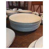 Large Set of Vintage White China Dinnerware with Silver Trim