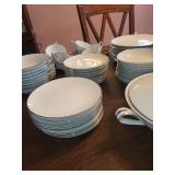 Large Set of Vintage White China Dinnerware with Silver Trim