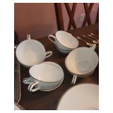 Large Set of Vintage White China Dinnerware with Silver Trim