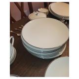 Large Set of Vintage White China Dinnerware with Silver Trim