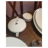 Large Set of Vintage White China Dinnerware with Silver Trim