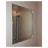 Frameless Beveled Square Wall Mirror with Etched Corners