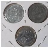 3  1943 Steel Wheat Pennies
