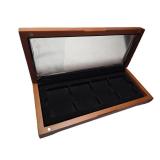 Walnut Coin Glass Top Display Box  Hold 4 Slabs - New in Box   12 1/2" x 5 1/2"