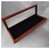 Cherry Wood Glass Top Display Box - Holds 5 Slabs - New in Box    15 1/2" x 5 1/2"