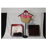 Coach Straw Small Tote with Pink Leather Trim and Original Box