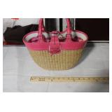Coach Straw Small Tote with Pink Leather Trim and Original Box