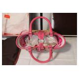 Coach Straw Small Tote with Pink Leather Trim and Original Box