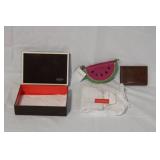 Coach Watermelon Coin Purse with Box and Brown Leather Card Holder