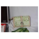 Coach Green Patterned Wallet and Scarf Set