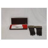 Coach Signature Brown Leather Gloves with Logo Cuff Size 8 in Box