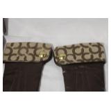 Coach Signature Brown Leather Gloves with Logo Cuff Size 8 in Box