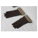 Coach Signature Brown Leather Gloves with Logo Cuff Size 8 in Box