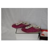 Coach Designer Set: Fuchsia Sneakers Size 8.5, Red Leather Gloves, Heart Print Scarf