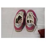 Coach Designer Set: Fuchsia Sneakers Size 8.5, Red Leather Gloves, Heart Print Scarf