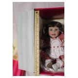 Porcelain Baby Doll in Original Box with Red Checkered Dress