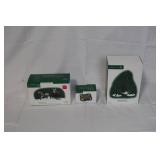 Department 56 Heritage Village Accessories Lot, Red Christmas Sled, Wooden Park Bench, Sisal Pine Trees