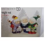 Department 56 North Pole Series Girls Night Out and Village Red Wrought Iron Park Bench