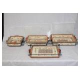Set of 4 Ceramic Casserole Dishes with Lids and Metal Racks