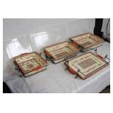 Set of 4 Ceramic Casserole Dishes with Lids and Metal Racks