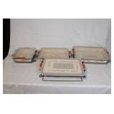 Set of 4 Ceramic Casserole Dishes with Lids and Metal Racks