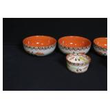 Set of 5 Stoneware Bowls with Autumn Leaf Pattern