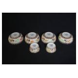 Set of 5 Stoneware Bowls with Autumn Leaf Pattern